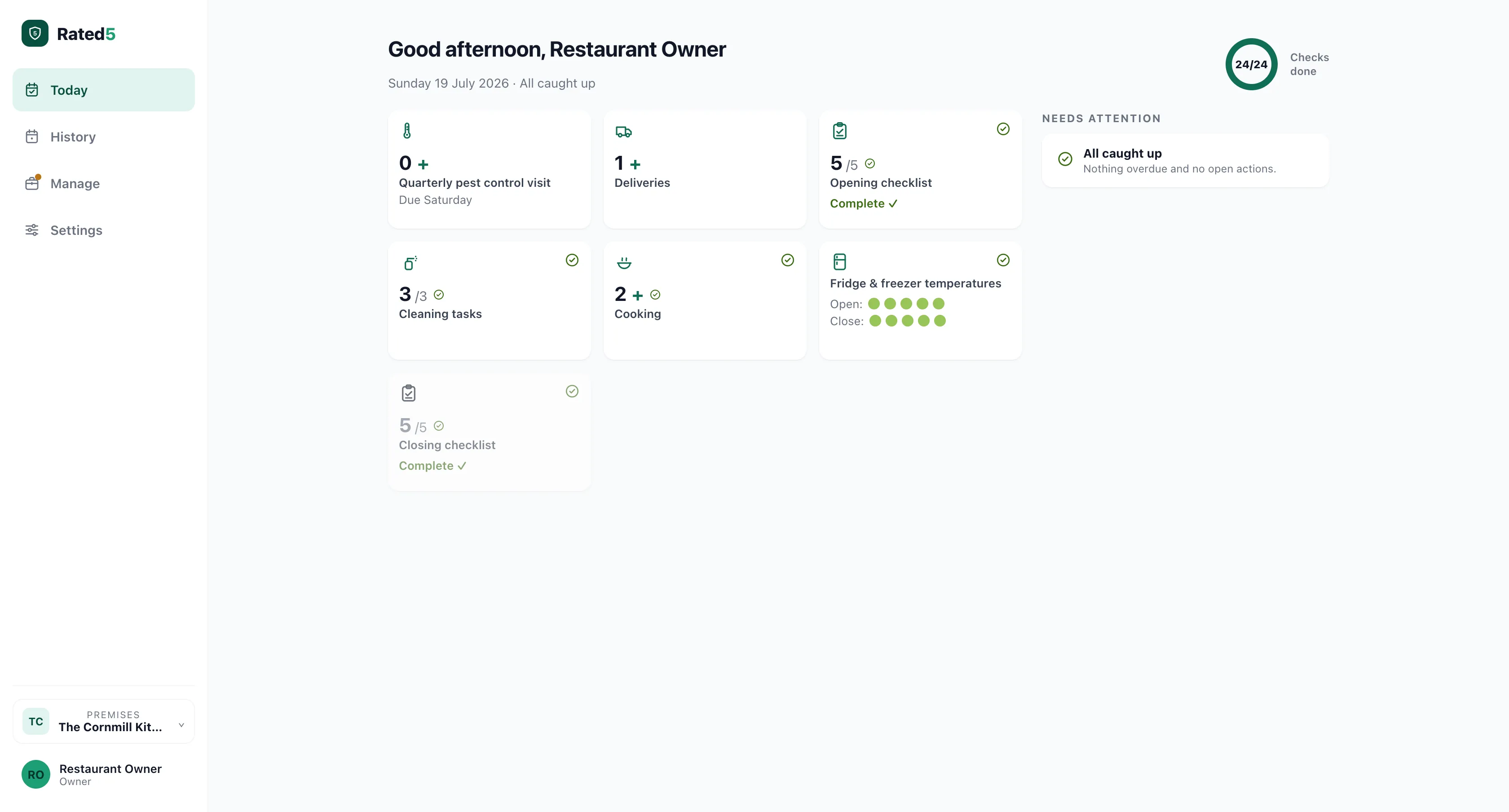 Rated5 Today dashboard on desktop